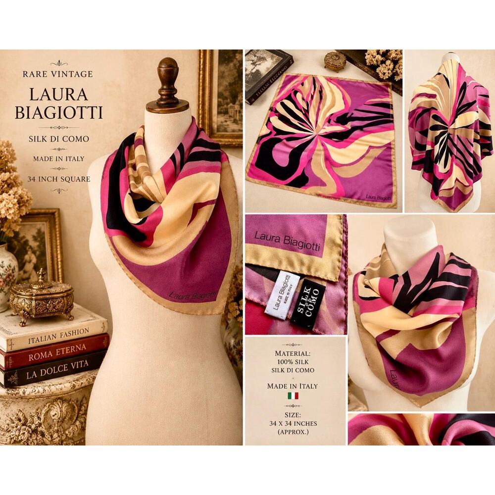 Rare Vintage Laura Biagiotti Silk Di Como Italian Scarf Abstract Print 34x34 - Picture 2 of 12